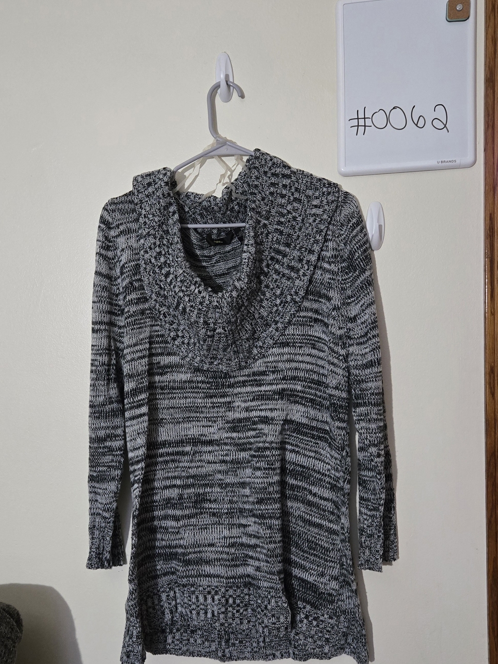 Brama Gold 3X Womens Cozy Marled Black & White Cowl Neck Sweater #0062